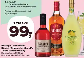 SuperBrugsen Bottega Limoncello, Råstoff Shots eller Grant's Triple Wood Whisky tilbud