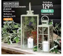 Imerco MEDLEMSTILBUD Lanterne med blomstermotiv på glasset Metal/glas. Grøn. tilbud