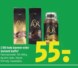 Coop 365 L'OR hele bønner eller Instant kaffe* tilbud