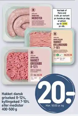 REMA 1000 Hakket dansk grisekød 8-12%, kyllingekød 7-10% eller medister tilbud