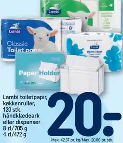 Lambi toiletpapir, køkkenruller, 120 stk. håndklædeark eller dispernser
