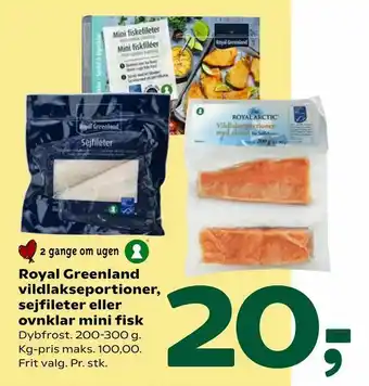 Coop 365 Royal Greenland vildlakseportioner, sejfileter eller ovnklar mini fisk tilbud