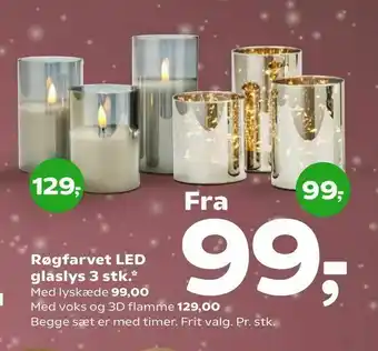 Røgfarvet LED glaslys 3 stk