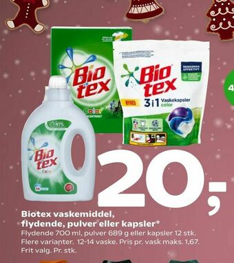 Coop 365 Biotex vaskemiddel, flydende, pulver eller kapsler tilbud