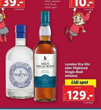 Let-Køb London Dry Gin eller Highland Single Malt whiskey tilbud