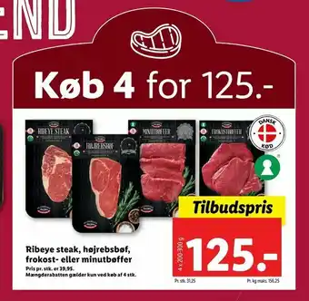 Let-Køb Ribeye steak, højrebsbøf, frokost- eller minutbøffer tilbud