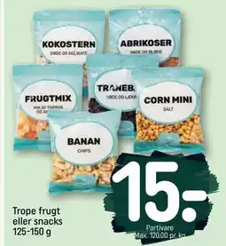 REMA 1000 Trope frugt eller snacks 125-150 g tilbud