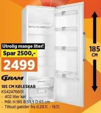 Power Gram 185 Cm Køleskab KS42476601 tilbud