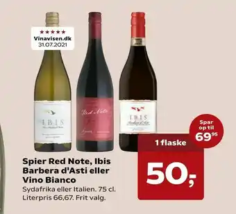 Dagli'Brugsen Spier Red Note, Ibis Barbera d'Asti eller Vino Bianco tilbud