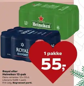 Dagli'Brugsen Royal eller Heineken 12-pak tilbud