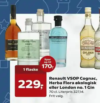 Renault VSOP Cognac, Herba Flora økologisk eller London no. 1 Gin