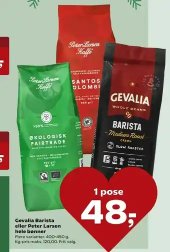 Kvickly Gevalia Barista eller Peter Larsen hele bønner tilbud