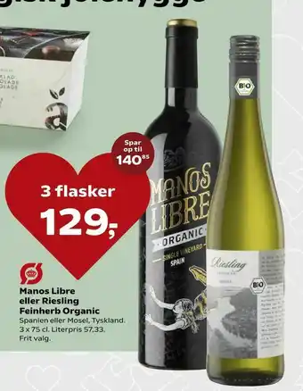 Kvickly Manos Libre eller Riesling Feinherb Organic tilbud