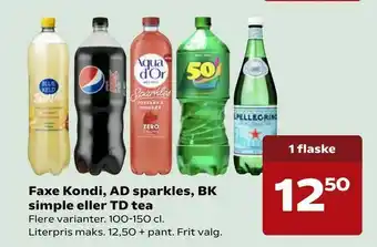 Kvickly Faxe Kondi, AD sparkles, BK simple eller TD tea tilbud