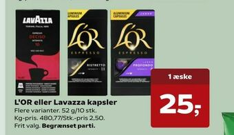 Kvickly L'OR eller Lavazza kapsler tilbud