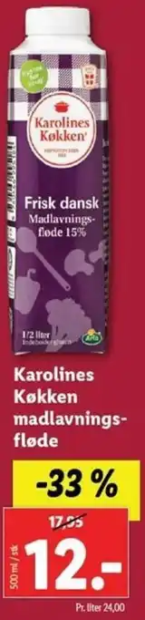 Lidl Karolines Køkken Madlavnings-Fløde tilbud