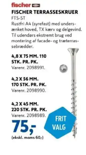 Davidsen FISCHER TERRASSESKRUER FTS-ST tilbud
