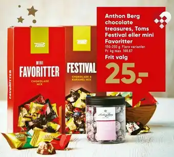 Bilka Anthon Berg chocolate treasures, Toms Festival eller mini Favoritter tilbud