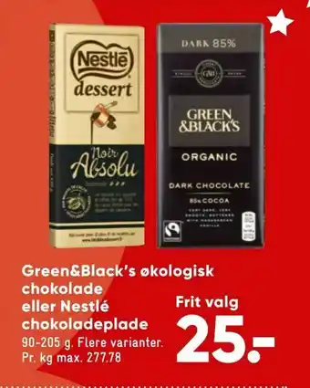 Bilka Green&Black's økologisk chokolade eller Nestlé chokoladeplade tilbud