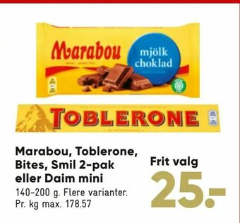 Bilka Marabou, Toblerone, Bites, Smil 2-pak eller Daim mini tilbud
