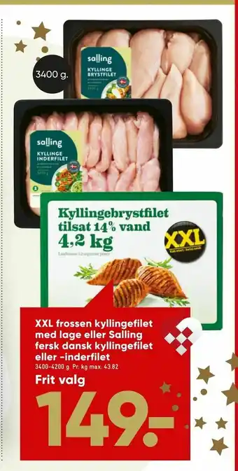 Bilka XXL frossen kyllingefilet med lage eller Salling fersk dansk kyllingefilet eller -inderfilet tilbud
