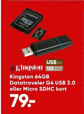 Bilka Kingston 64GB Datatraveler G4 USB 3,0 eller Micro SDHC kort tilbud