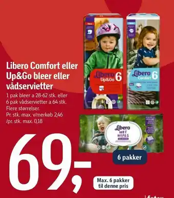 Føtex Libero Comfort eller Up&Go bleer eller vådservietter tilbud