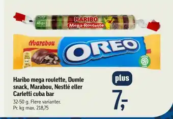 Føtex Haribo mega roulette, Dumle snack, Marabou, Nestlé eller Carletti cuba bar tilbud