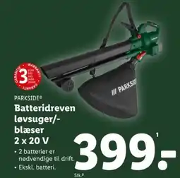 Lidl PARKSIDE Batteridreven løvsuger/- blæser 2 x 20 v tilbud