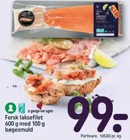 REMA 1000 Fersk laksefilet 600 g med 100 g bøgesmuld tilbud