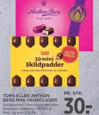 MENY TOMS ELLER ANTHON BERG MINI CHOKOLADER tilbud
