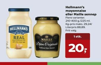 SuperBrugsen Hellmann's mayonnaise eller Maille sennep tilbud