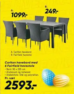 Bilka Carlton havebord med 6 Fairfield havestole tilbud