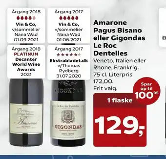 SuperBrugsen Amarone Pagus Bisano eller Gigondas Le Roc Dentelles tilbud