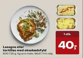 Lasagne eller tortillas med oksekødsfyld