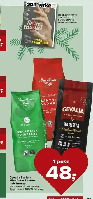 SuperBrugsen Gevalia Barista eller Peter Larsen hele bønner tilbud