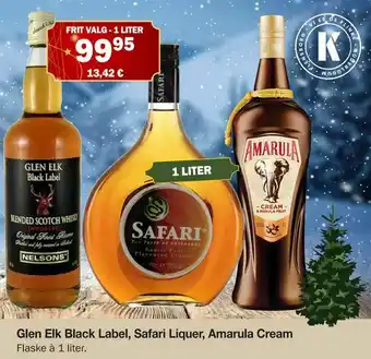 Købmandsgården Glen Elk Black Label, Safari Liquer, Amarula Cream tilbud