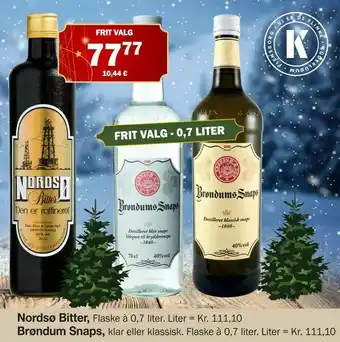 Købmandsgården Nordsø Bitter, Brøndum Snaps tilbud