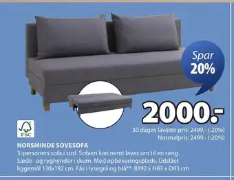 JYSK NORSMINDE SOVESOFA tilbud