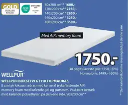 JYSK WELLPUR BOKSELVI GT110 TOPMADRAS tilbud