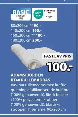 JYSK ADAMSFJORDEN BT40 RULLEMADRAS tilbud