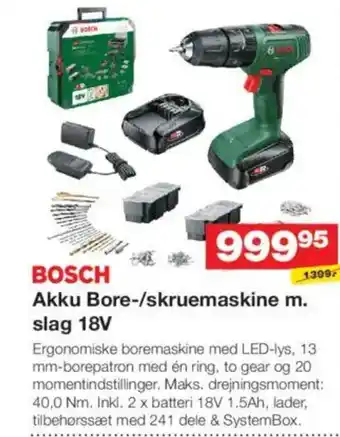 Bauhaus BOSCH Akku bore-/skruemaskine m. slag 18v tilbud