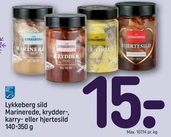REMA 1000 Lykkeberg sild Marinerede, krydder-, karry- eller hjertesild tilbud