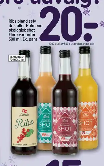 REMA 1000 Ribs bland selv drik eller Holmene økologisk shot tilbud