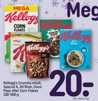REMA 1000 Kellogg's Crunchy müsli, Special K, All Bran, Coco Pops eller Corn Flakes tilbud