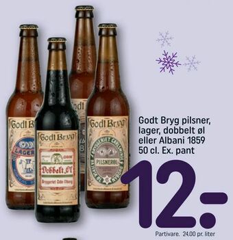 REMA 1000 Godt Bryg pilsner, lager, dobbelt øl eller Albani 1859 tilbud