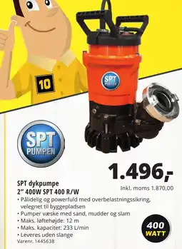 10-4 Byggecenter SPT dykpumpe 2" 400W SPT 400 R/W tilbud