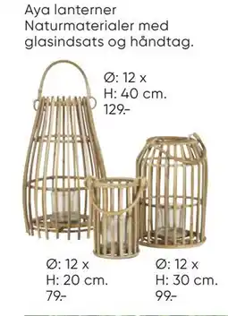 Bilka Aya lanterner Naturmaterialer med glasindsats og håndtag tilbud