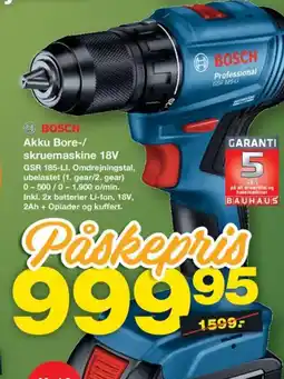 Bauhaus Akku Bore-/ skruemaskine 18V GSR 185-LI. Omdrejningstal, ubelastet (1. gear/2. gear) tilbud