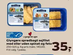 SuperBrugsen Glyngøre sprødbagt sejfilet med eller uden spinat og feta tilbud